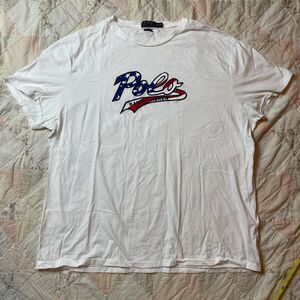 polo ralph lauren white tshirt with red white and blue american flag logo xxl